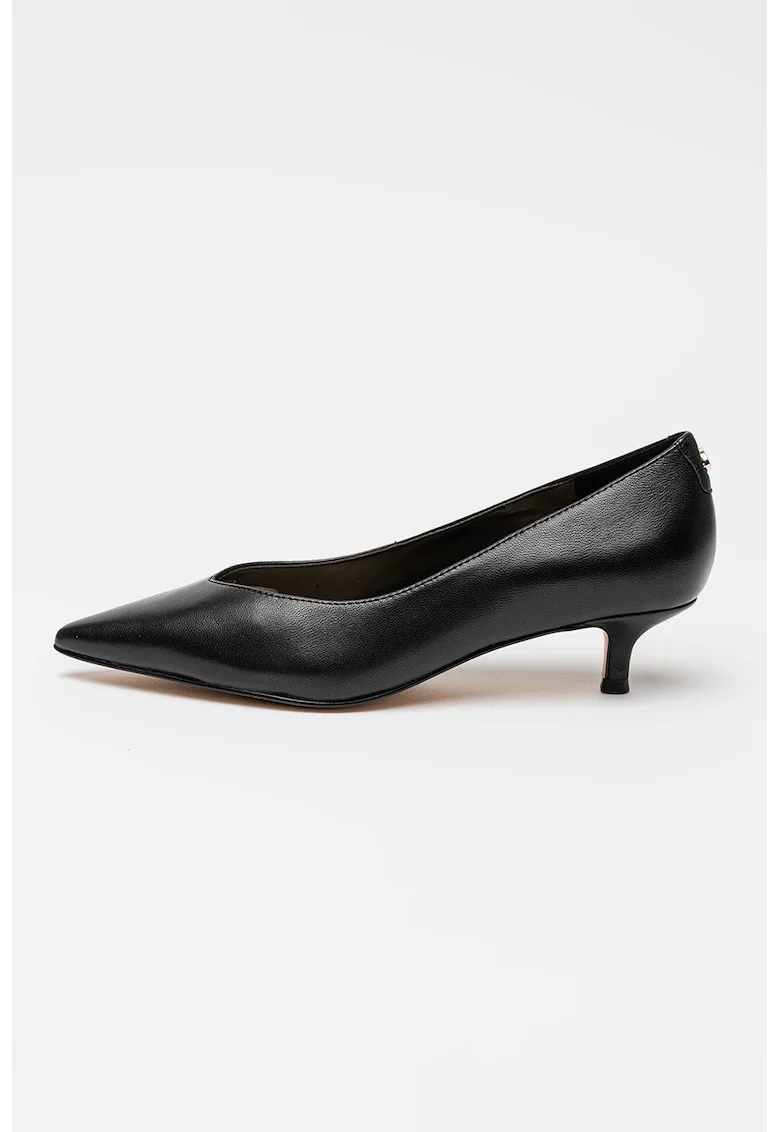 Pantofi de piele cu varf ascutit si toc kitten, Negru