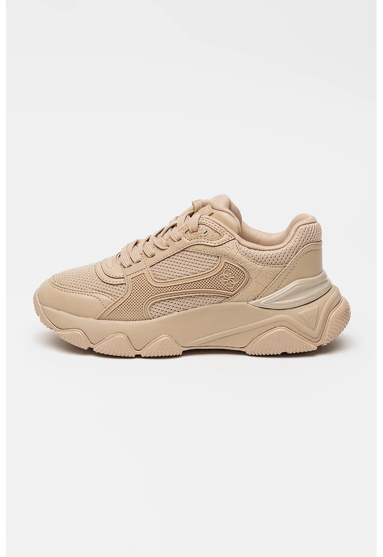 Pantofi sport cu logo si sireturi, Maro taupe deschis