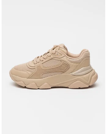 Pantofi sport cu logo si sireturi, Maro taupe deschis