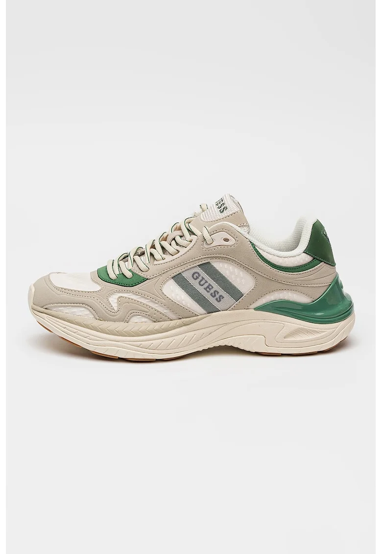 Pantofi sport din material textil cu detalii contrastante, Gri/Verde smarald