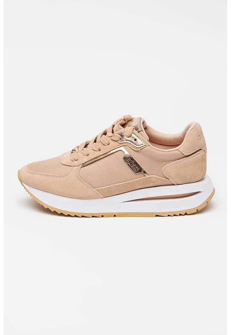 Pantofi sport wedge cu garnituri de piele intoarsa, Nude rose
