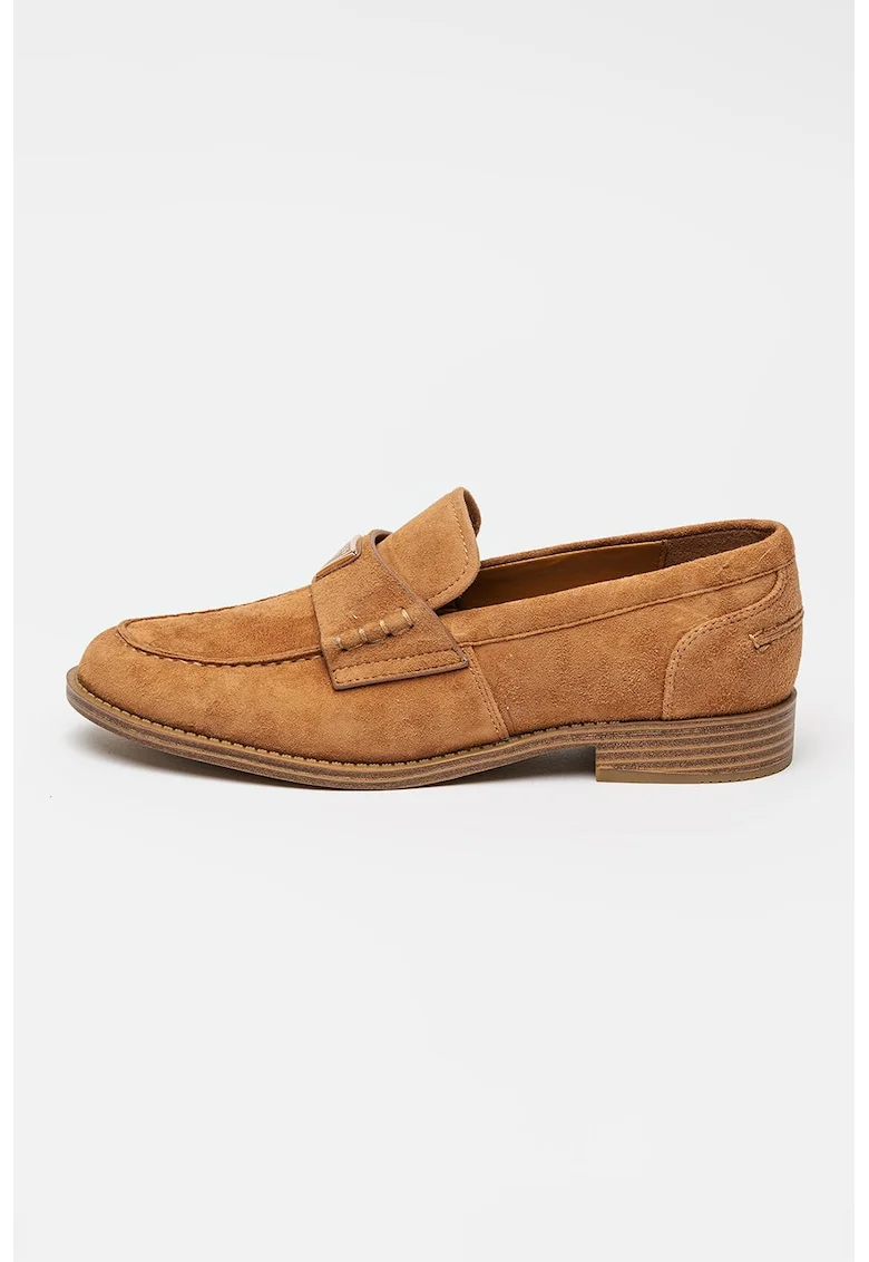 Pantofi loafer uni de piele intoarsa, Maro cafeniu