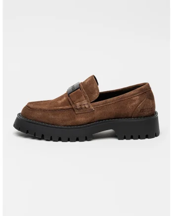 Pantofi loafer de piele intoarsa cu logo, Maro