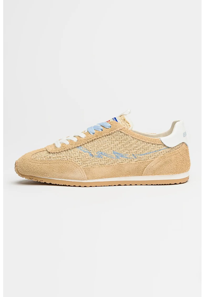 Pantofi sport de panza tesuta si piele intoarsa '61, Bej inchis
