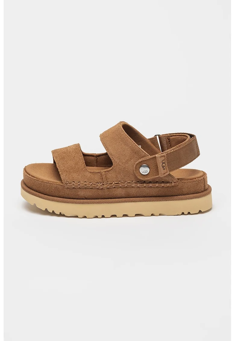 Sandale din piele intoarsa cu velcro Goldenstar, Maro
