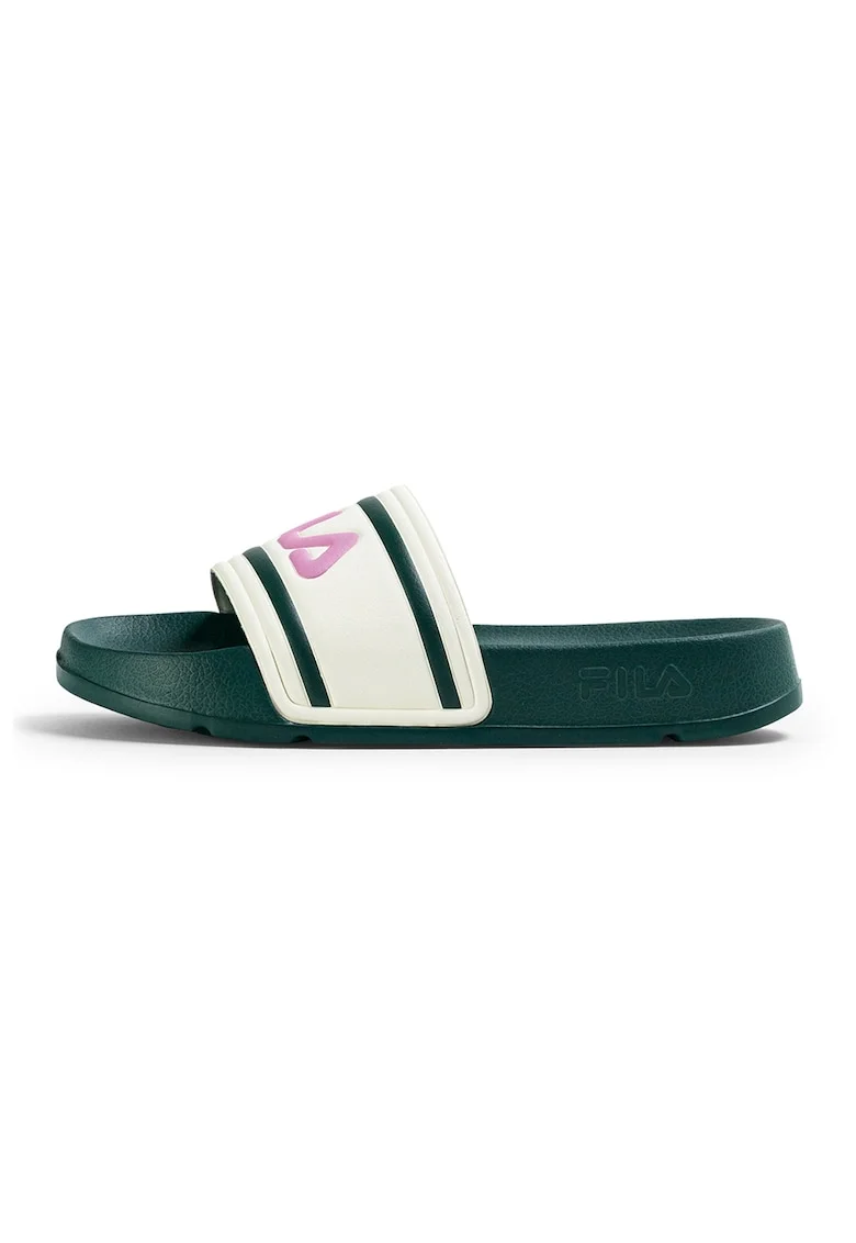 Papuci cu logo contrastant Morro Bay, Alb fildes/Verde aquamarin