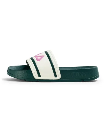 Papuci cu logo contrastant Morro Bay, Alb fildes/Verde aquamarin