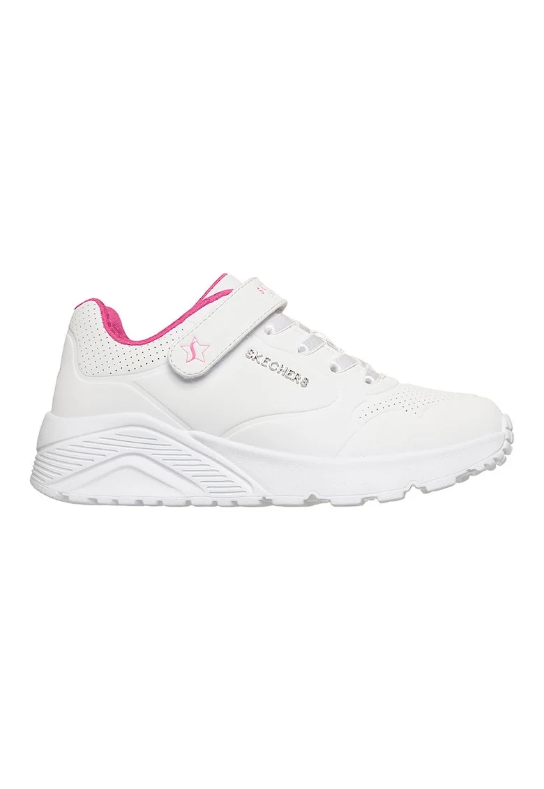 Pantofi sport din piele ecologica cu velcro, Roz aprins/Alb optic