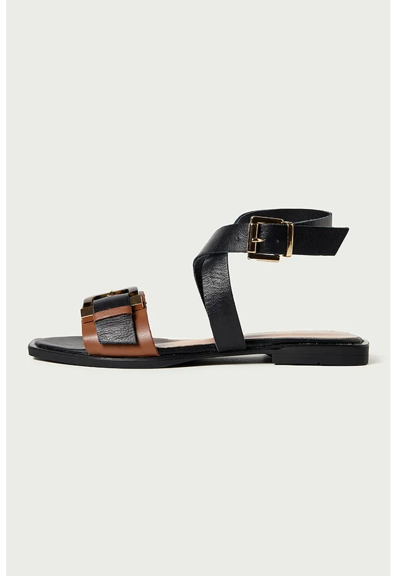 Sandale de piele cu bareta cu catarama Vivian, Negru/Maro
