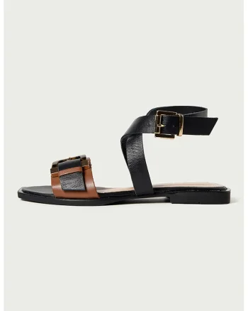 Sandale de piele cu bareta cu catarama Vivian, Negru/Maro