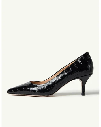 Pantofi de piele cu varf ascutit Julie, Negru stins
