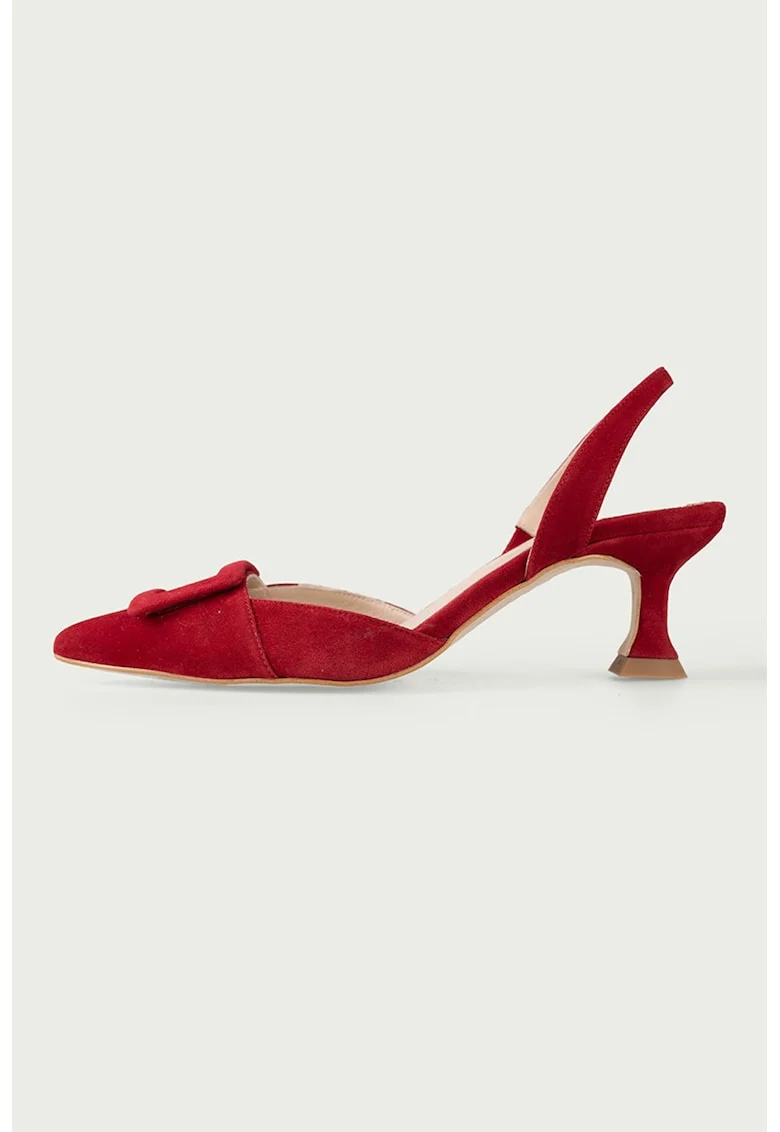 Pantofi slingback din piele intoarsa cu toc kitten Barbara, Rosu