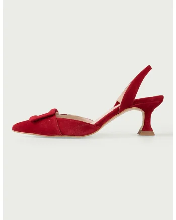 Pantofi slingback din piele intoarsa cu toc kitten Barbara, Rosu