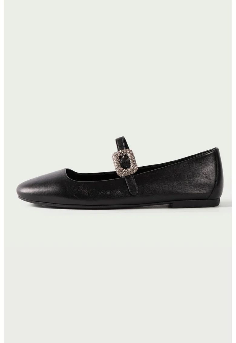 Balerini de piele cu catarama cu strasuri Annabelle, Negru