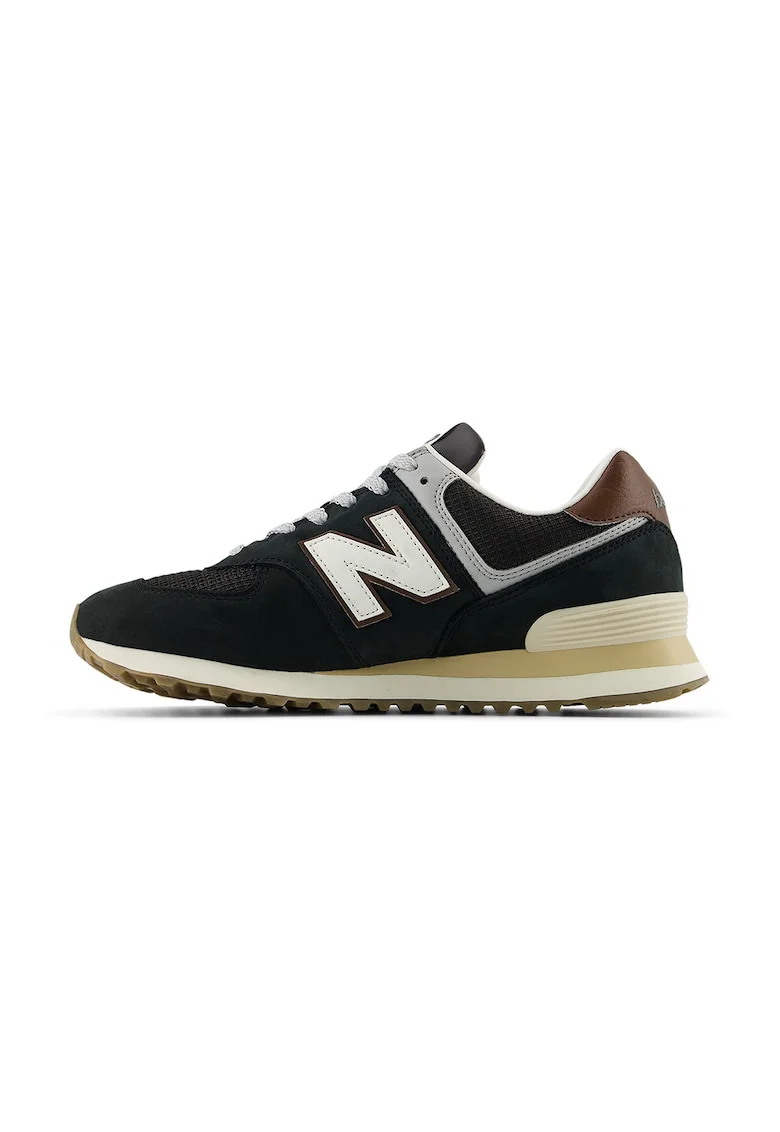 Pantofi sport 574 din piele intoarsa si plasa, Negru/Maro