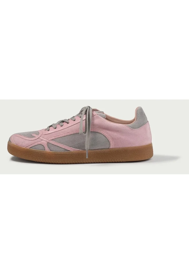 Pantofi sport, Alma 002, din piele intoarsa naturala, Gri/Roz
