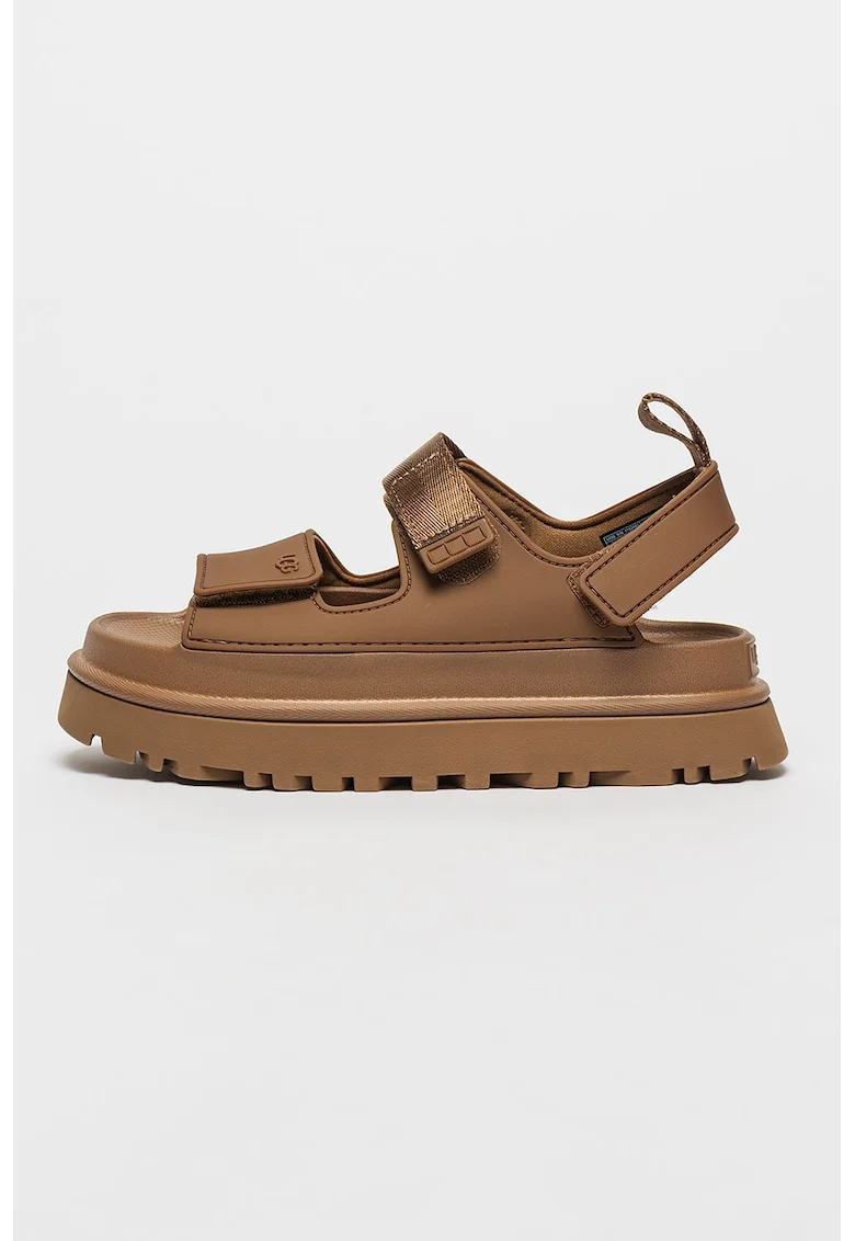 Sandale cu inchidere velcro Golden Glow, Maro inchis