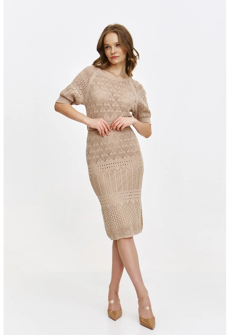 Fusta midi cu animal print, Maro nisip, 34, Maro nisip