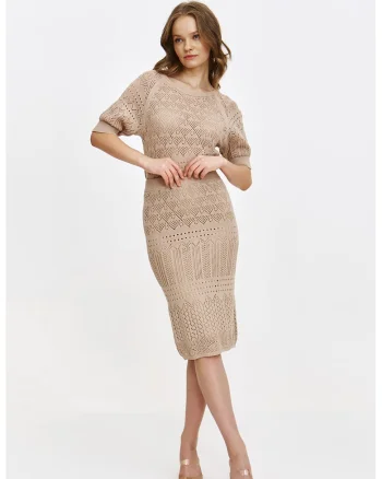Fusta midi cu animal print, Maro nisip, 34, Maro nisip