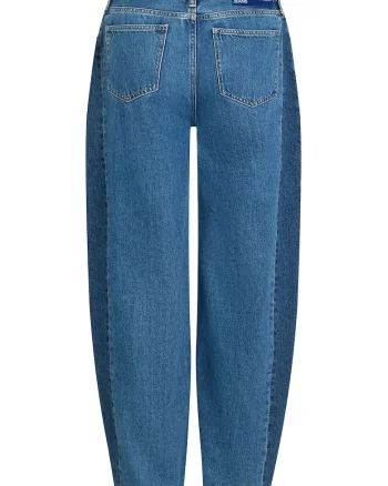 Blugi barrel fit cu model color-block,