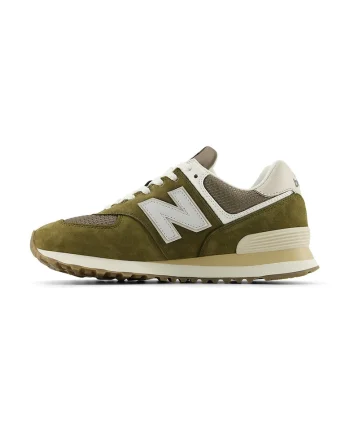 Pantofi sport 574 cu garnituri din piele intoarsa, Alb fildes/Verde masliniu