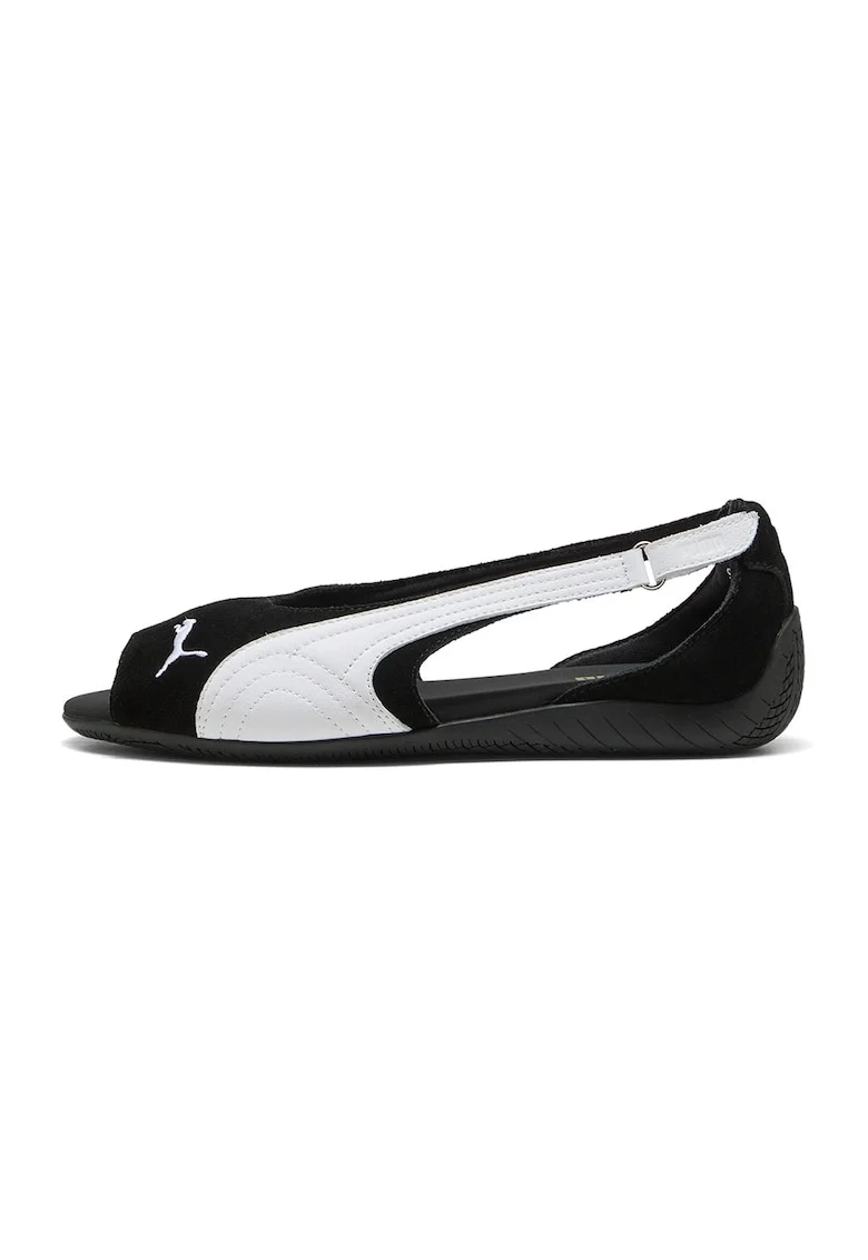 Sandale din piele intoarsa cu talpa joasa Speedcat, Alb/Negru