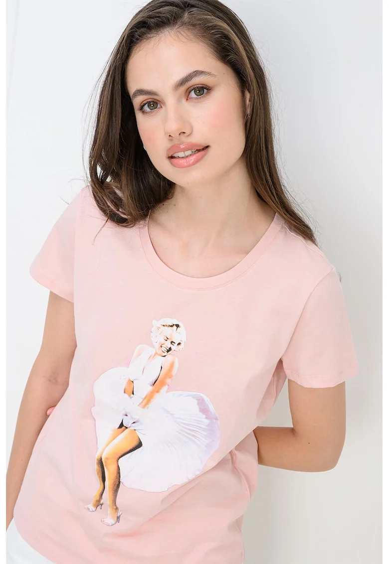 Tricou de bumbac cu imprimeu, Alb/Nude rose