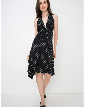 Rochie cu decolteu halter si imprimeu, Alb/Negru