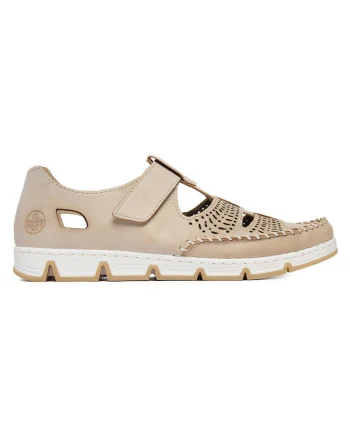 Pantofi dama  bej, piele naturala, velcro,