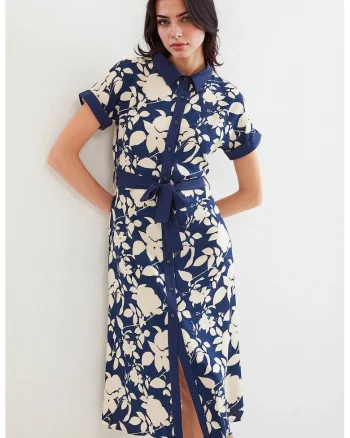 Rochie midi dama HiCCUP, imprimeu floral, viscoza, Bleumarin