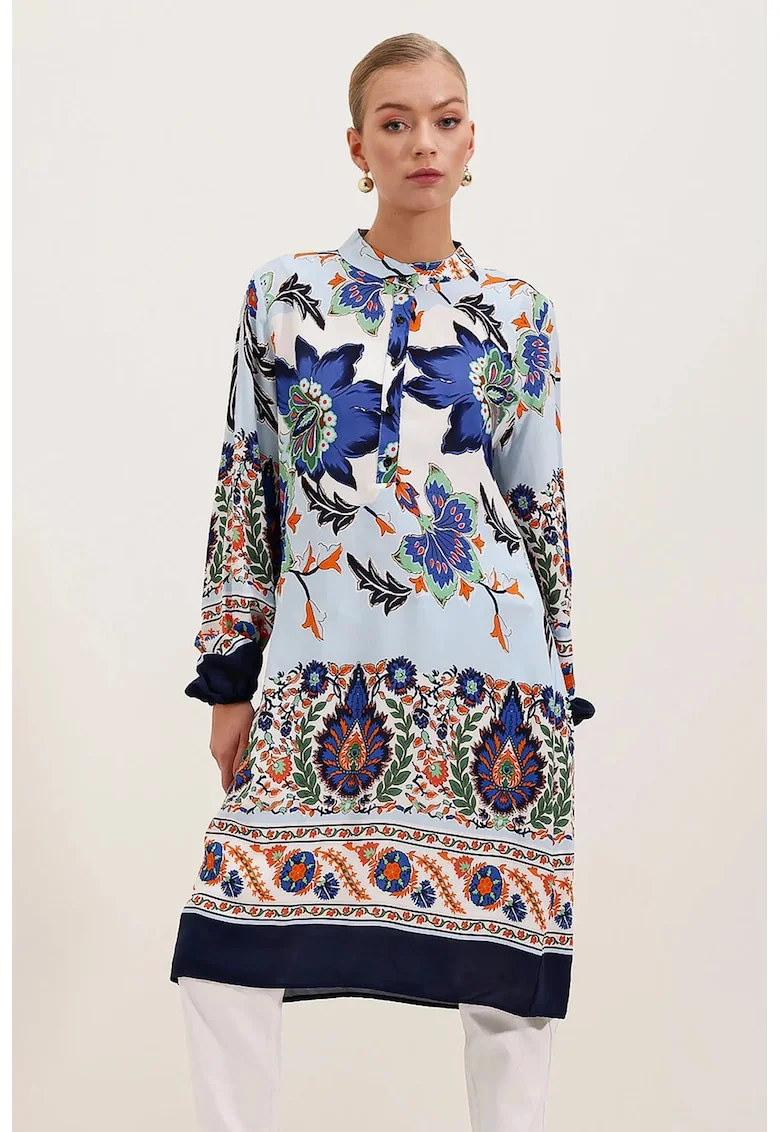 Rochie midi HiCCUP brodata bleumarin, Bleumarin