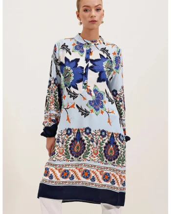 Rochie midi HiCCUP brodata bleumarin, Bleumarin