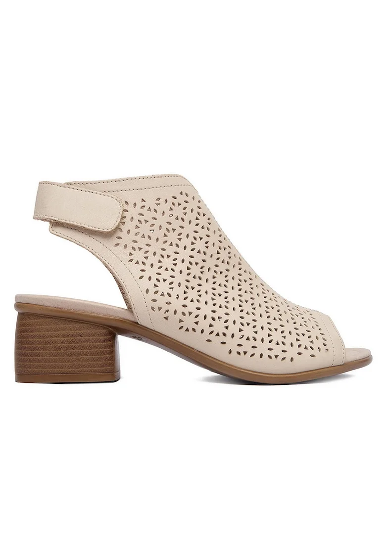 Sandale dama  piele naturala, bej, toc bloc, inchidere velcro,