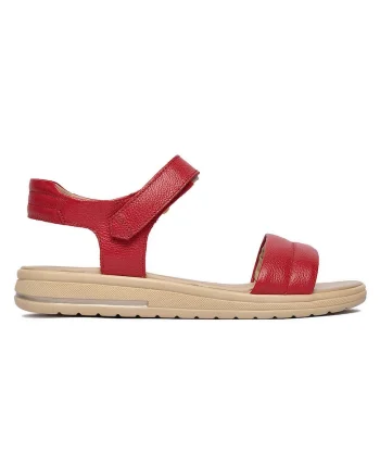 Sandale dama  piele naturala, velcro, rosu