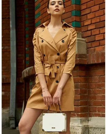 Rochie-pardesiu scurta cu maneci raglan, Maro nisip