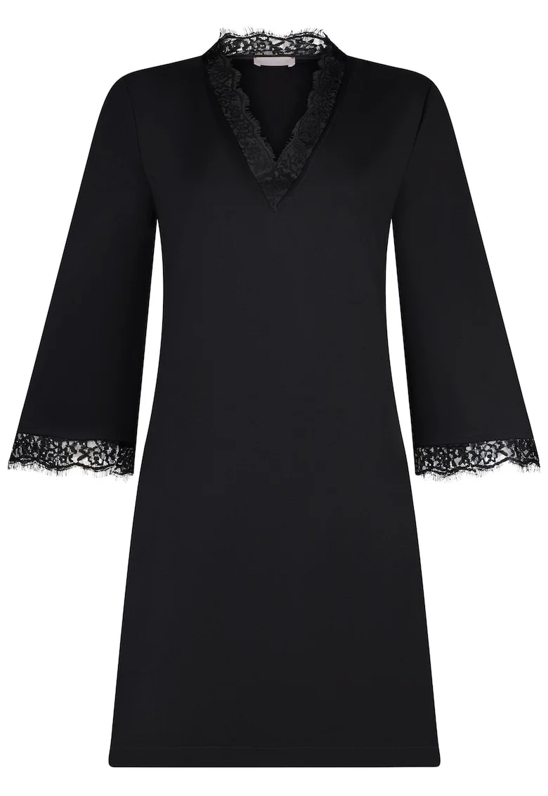 Rochie cu croiala in A si detalii din dantela, Negru