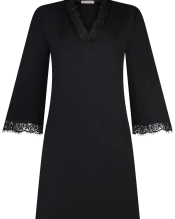 Rochie cu croiala in A si detalii din dantela, Negru