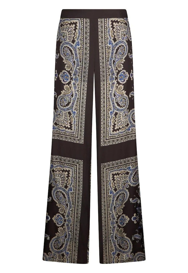 Pantaloni din satin cu motive orientale, Maro