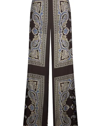 Pantaloni din satin cu motive orientale, Maro