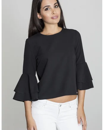 Bluza dama,  Cu volane, Poliester/Viscoza, Negru