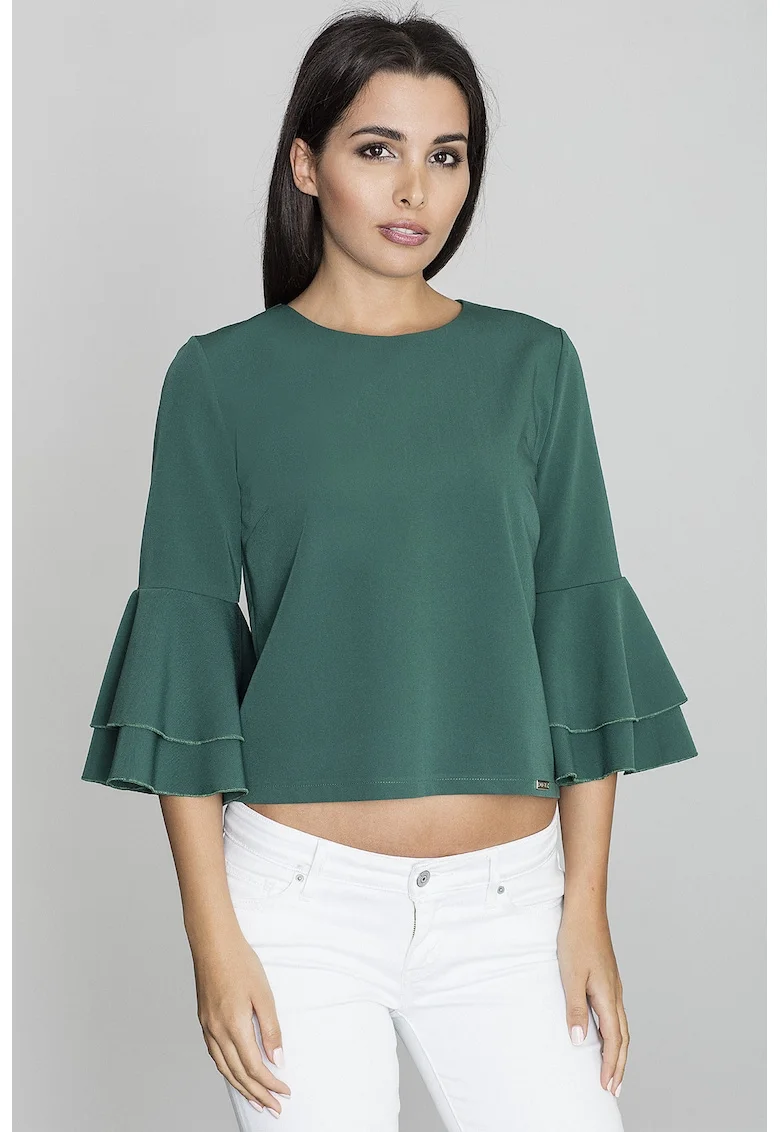 Bluza dama,  Cu volane, Poliester/Viscoza, Verde