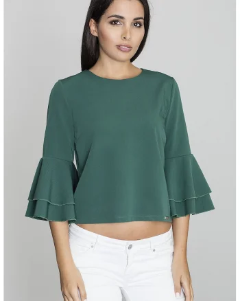 Bluza dama,  Cu volane, Poliester/Viscoza, Verde
