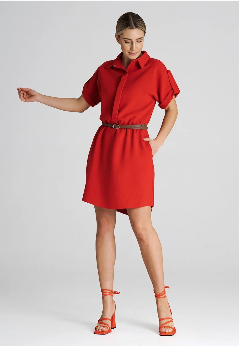 Rochie  rosie, curea, poliester, Rosu