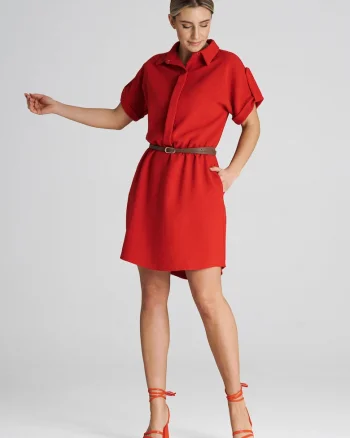Rochie  rosie, curea, poliester, Rosu