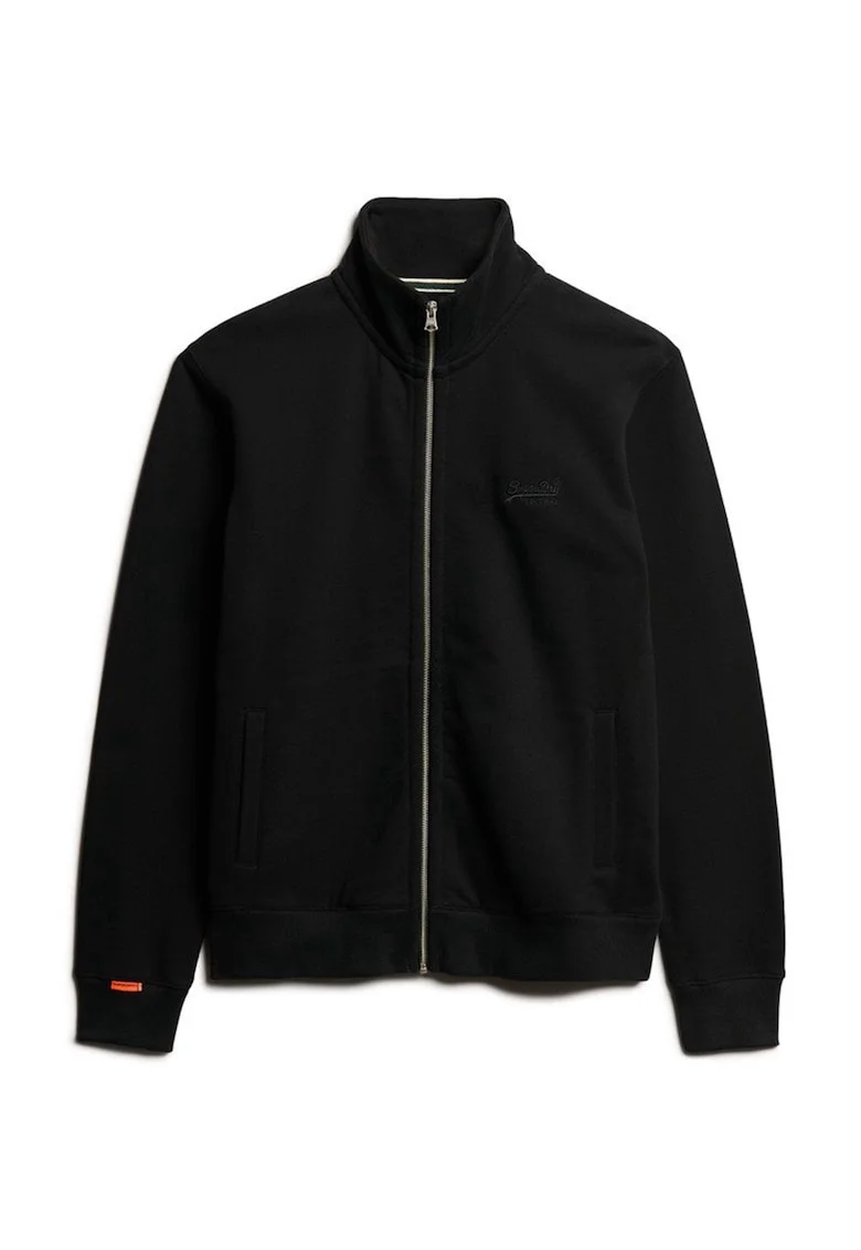 Bluza de trening cu fermoar si broderie logo Essential, Negru