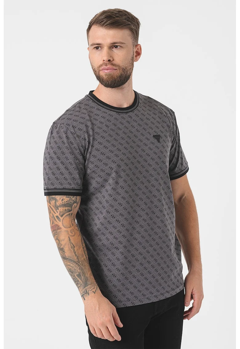 Tricou cu monograma, pentru fitness, Negru/Gri inchis