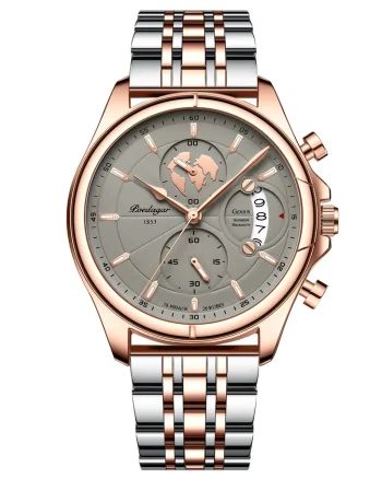 Ceas barbatesc Poedagar CS1454, otel inoxidabil, argintiu-rose gold, cadran gri