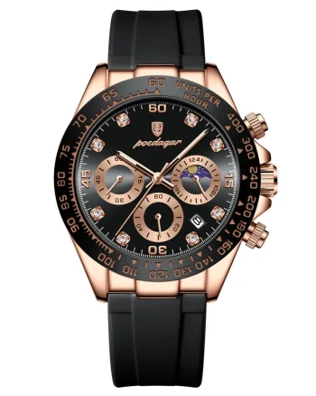 Ceas barbatesc Poedagar CS1482, curea silicon, negru-rose gold, cadran negru