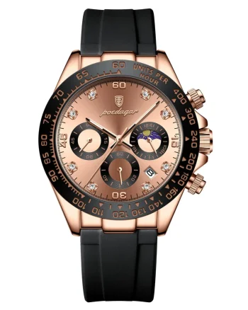 Ceas barbatesc Poedagar CS1483, curea silicon, negru-rose gold, cadran rose gold