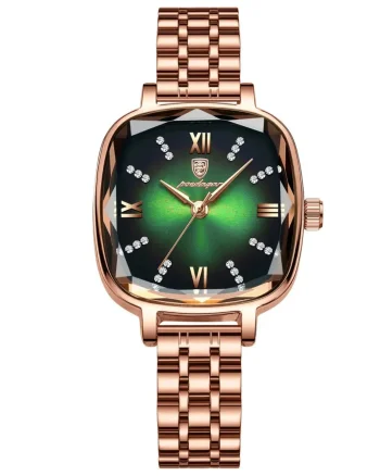 Ceas de dama Poedagar CS1670, otel inoxidabil, rose gold, cadran verde